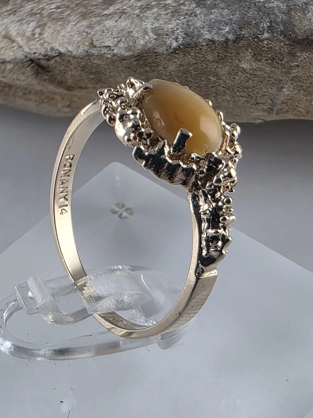 14K Yellow Gold Tiger Eye Cocktail Ring Size 8.25, Solid Gold! 👌🎁